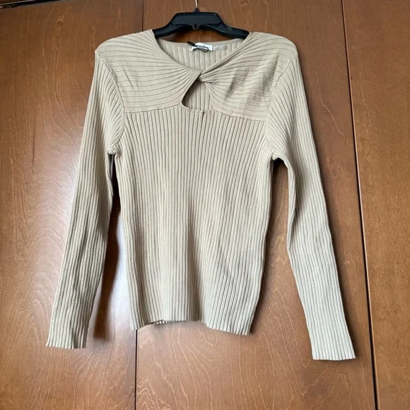 Calvin Klein Women's Tan Ribbed Top NWT Sz L  Taupe - Picture 2 of 7